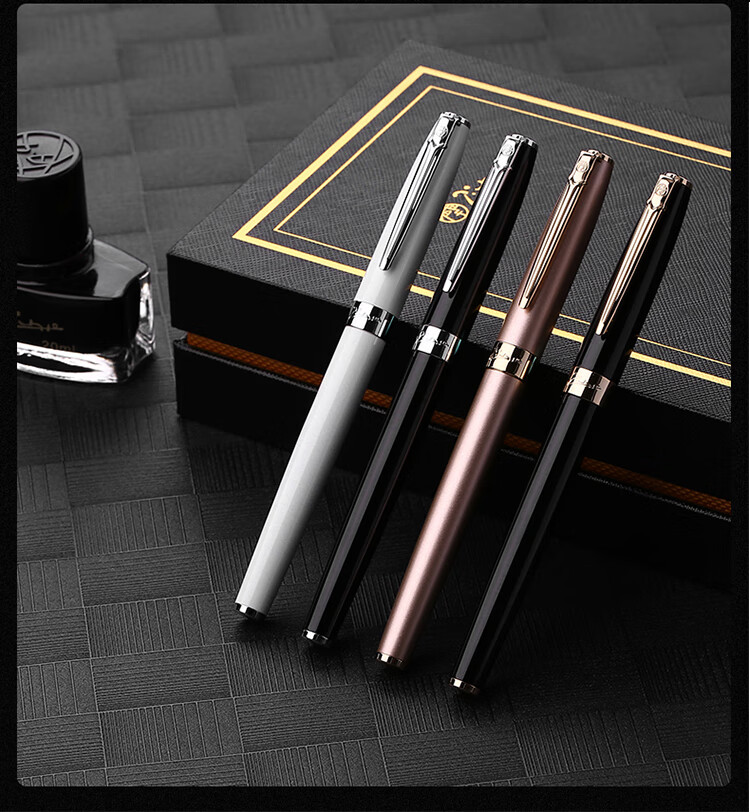 Pimio Fountain Pen Gift Box, Signature Pen Ink Set, Business Gift, Birthday Present for Men And Women, Student Calligraphy Stationery, 330 Black with Silver Clip 10