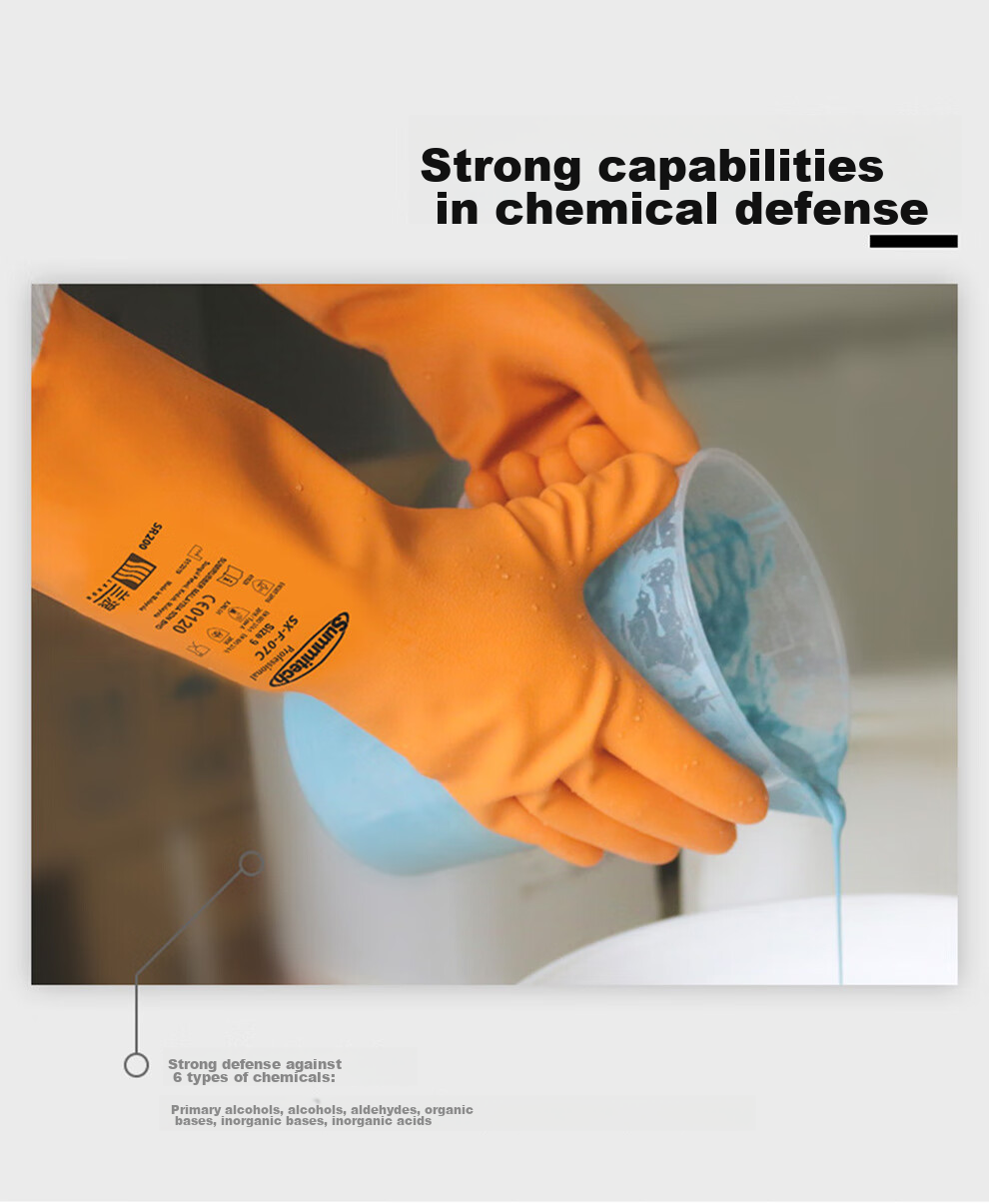 LANON SR242 Imported Natural Rubber Acid And Alkali Resistant Industrial Gloves, Chemical Protective Work Gloves, Laboratory Extended Version, 42cm, Size L 3