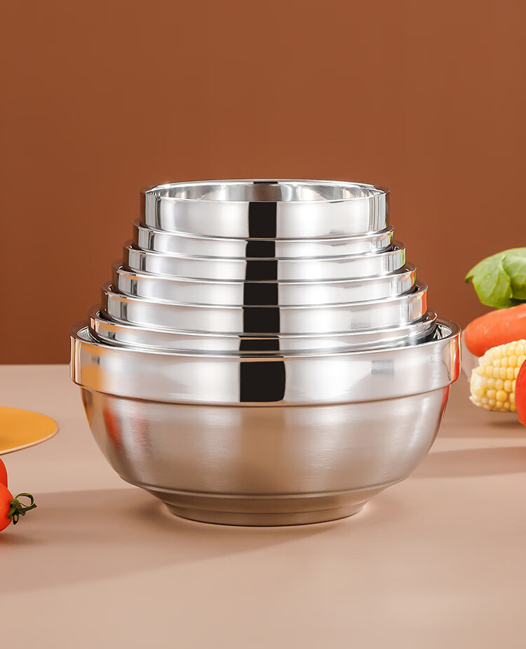 Chuwan Ya 304 Stainless Steel Double-Layer Insulated Platinum Bowl Thickened Lily Soup Bowl Household Rice Bowl 12cm 5