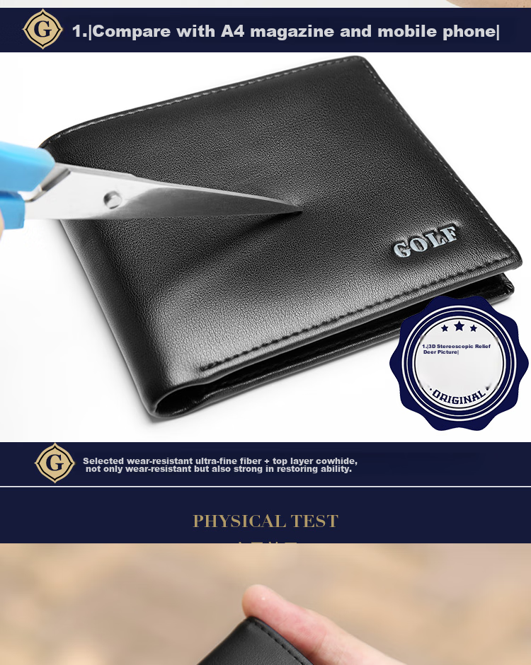 GOLF Men's Wallet, Durable Microfiber with Top-Grain Leather Card Holder And Coin Purse, Short Wallet Gift Box, Present for Boyfriend 5
