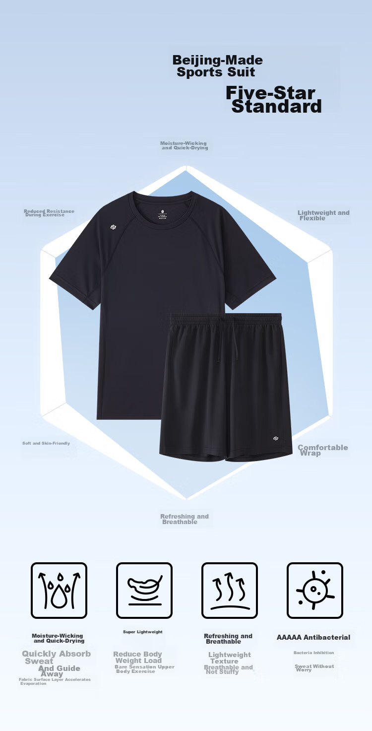 JD Original [Ultra-Light Set] Moisture-Wicking Quick-Dry Running Sports Round Neck Short Sleeve Five-Point Shorts for Men, Spring And Summer, Black S 2