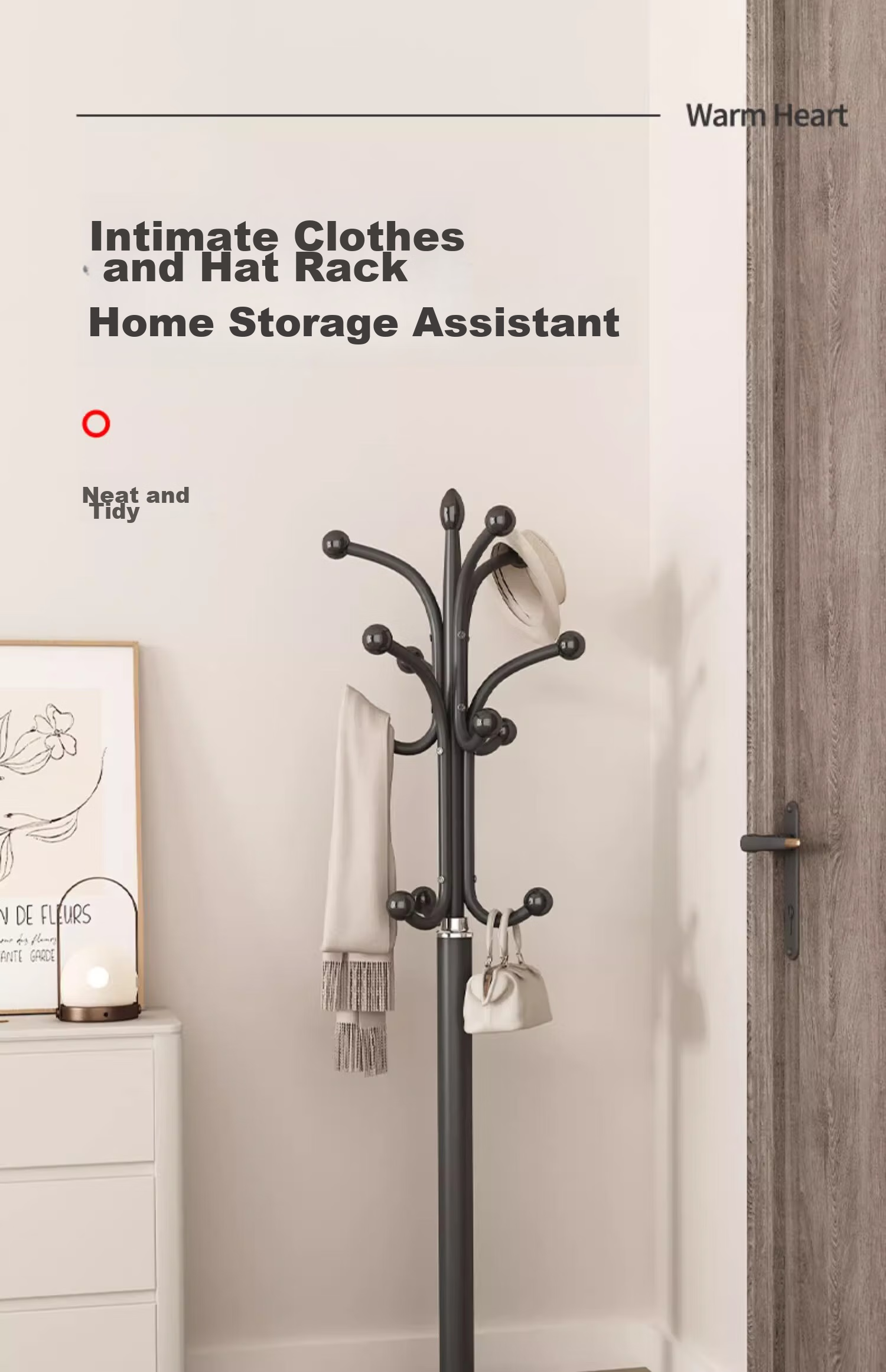YOUQIN Coat Rack, Floor-Standing Wardrobe Hanger, Home Living Room Simple Standing Clothes Drying Rack, Multifunctional Bag Hanger 1