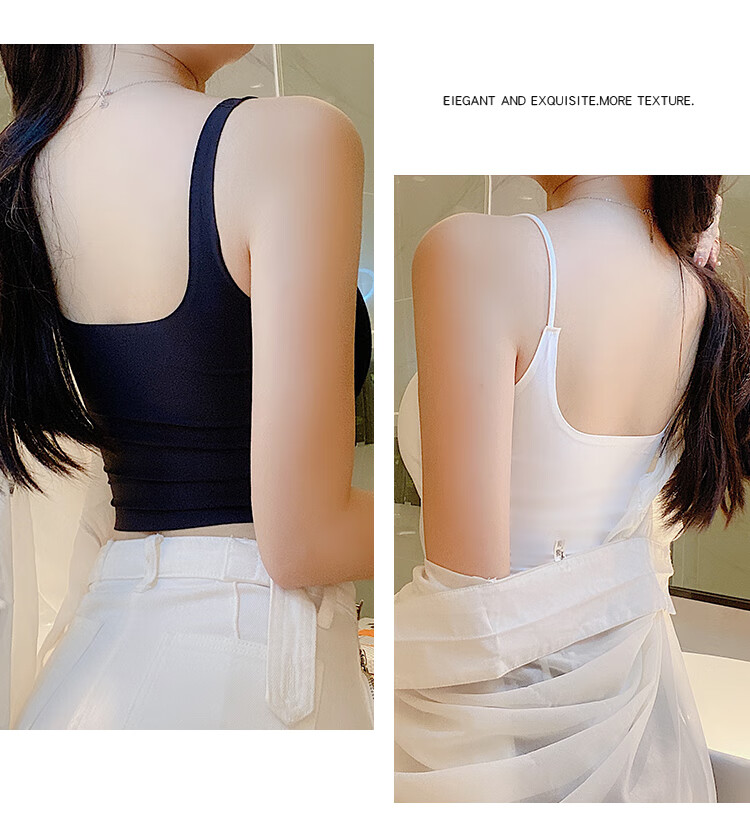LangSha Camisole Tank Top for Women with Built-In Bra Pads, Inner Or Outer Wear, Ice Silk Summer Undershirt, Bandeau Style, White + Black, 2 Pieces 15