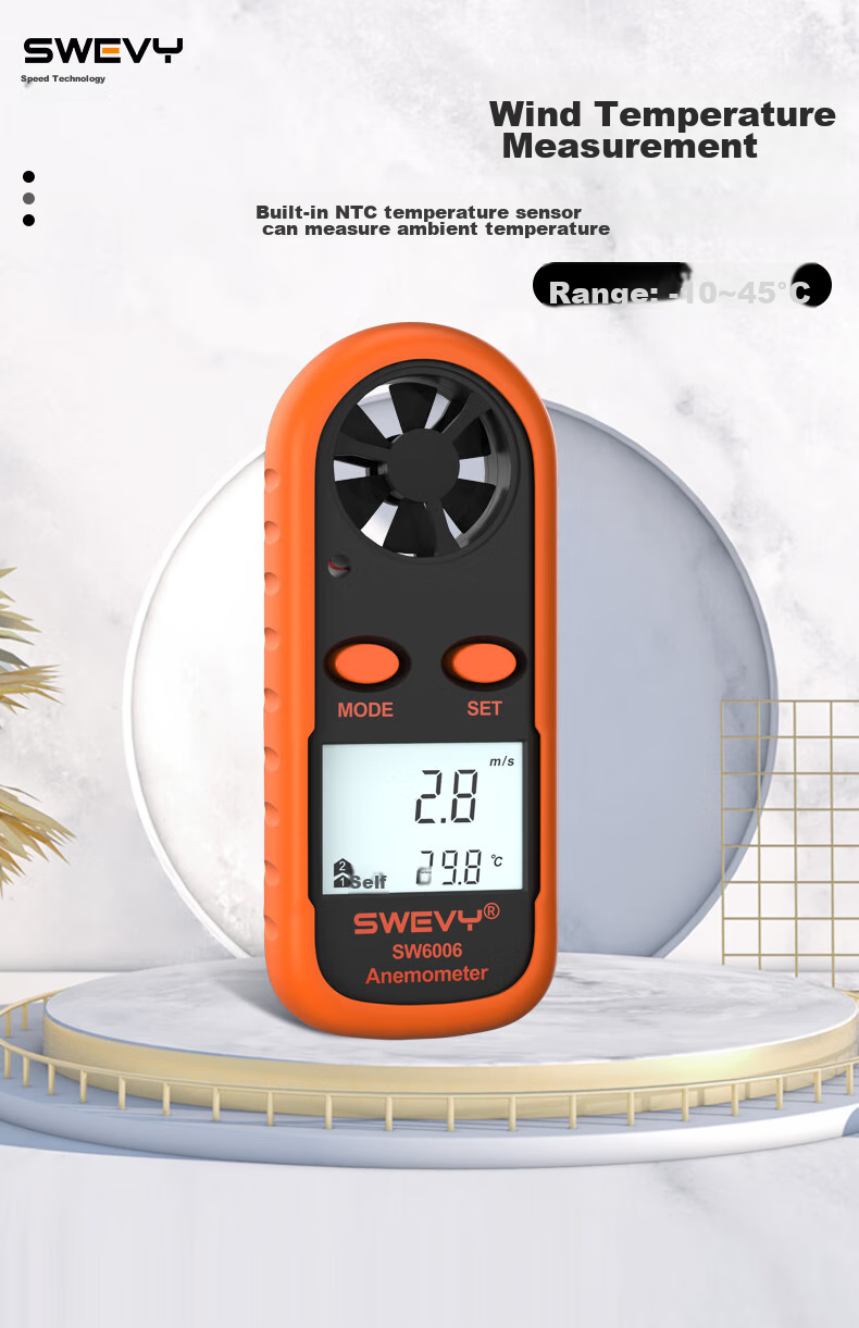 Suwei Anemometer Measures Wind Speed, High-Precision Handheld Air Flow Meter SW6016 6
