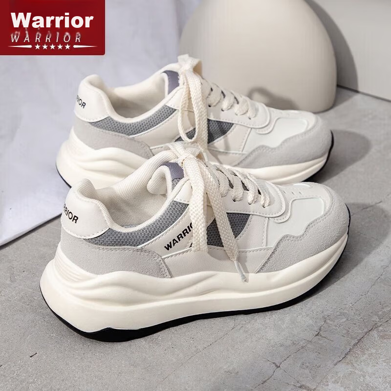 Huili Women's Sneakers, Thick-Soled Versatile Dad Shoes, Trendy Low-Top Casual Shoes for Women-0359 White-Gray 36