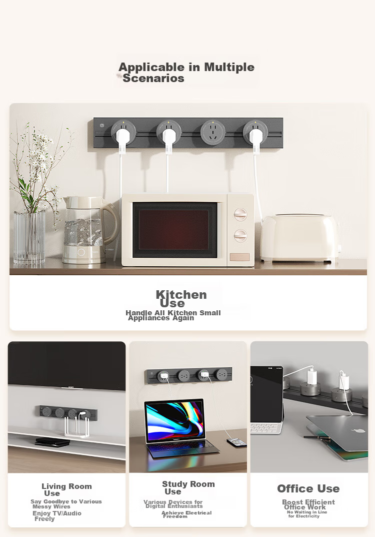 JD Original Track Socket, Star Rail Compatible with Bull Power Strip, Xiaomi Sliding Rail Socket, Power Strip, Wireless Guide Rail Switch, Mobile Surface-Mounted Socket, 8000W Power, 100cm + 5 Five-Hole Deep Gray 4