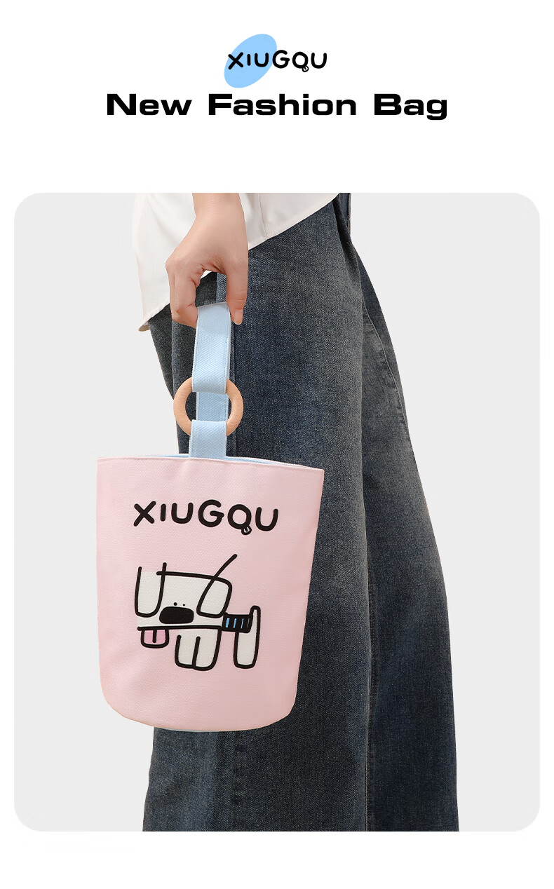 40,000 Kilometers Canvas Bag Wooden Ring Bucket Bag College Student Handbag Casual Niche Gift Commuter Bag 15
