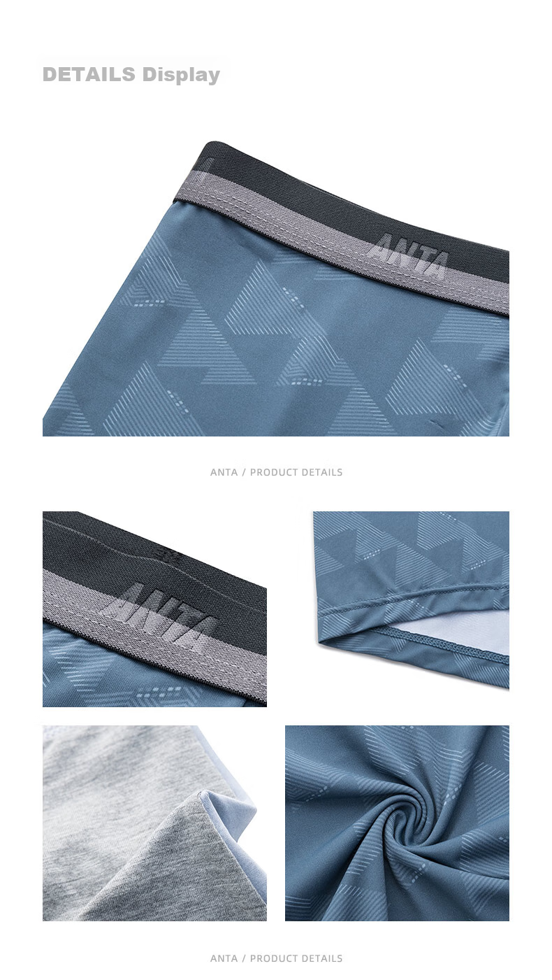 ANTA Sports Underwear, Three-Pack Men's Breathable Comfortable Training Fitness Running Boxer Briefs, Mid-Rise Flat-Angle Shorts 35