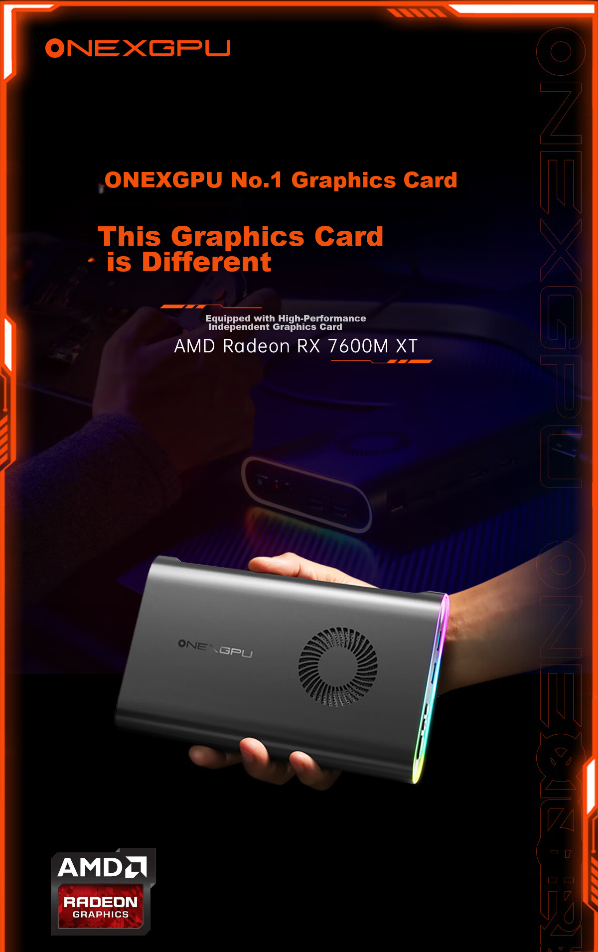 One XPlayer ONEXGPU Graphics Card Expansion Dock for Laptop, Tablet, PC Gaming Handheld, External AMD 7800M Independent Thunderbolt Graphics Card 1