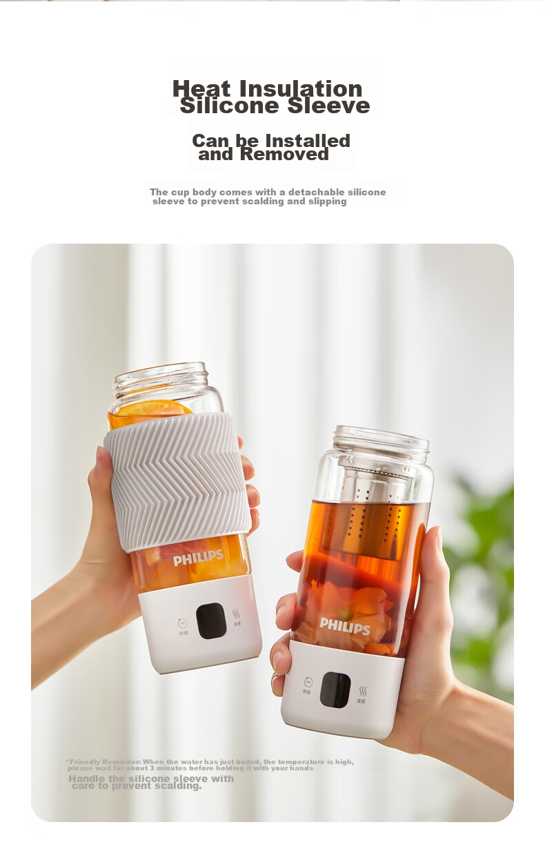 PHILIPS Portable Electric Kettle with Glass Lid for Health Pot, Mini Office Tea Maker with Infuser 14