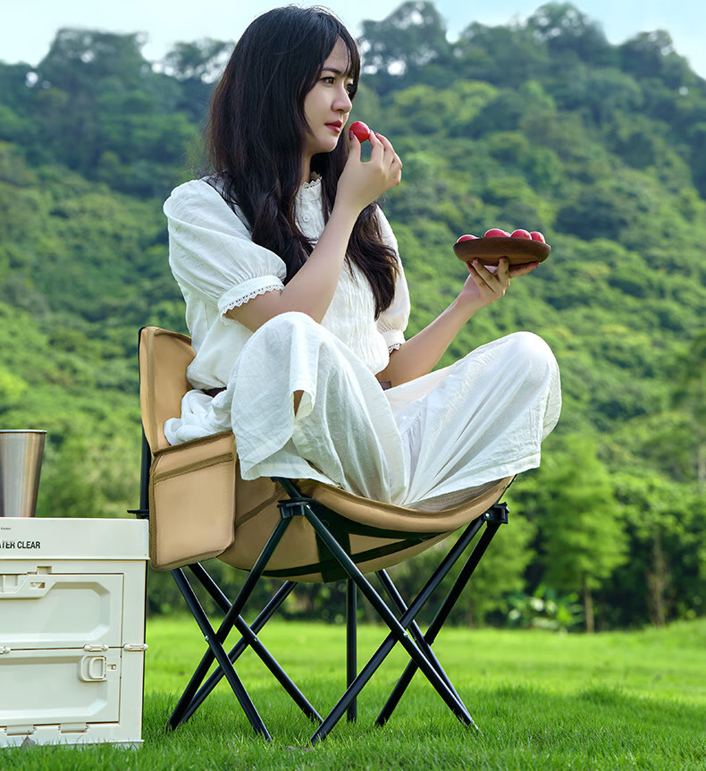 Qingxi Folding Chair, Outdoor Camping Portable Backrest Chair, Fishing Chair, Leisure Chair, Space Cotton Moon Chair [Fine Sand Yellow] 14