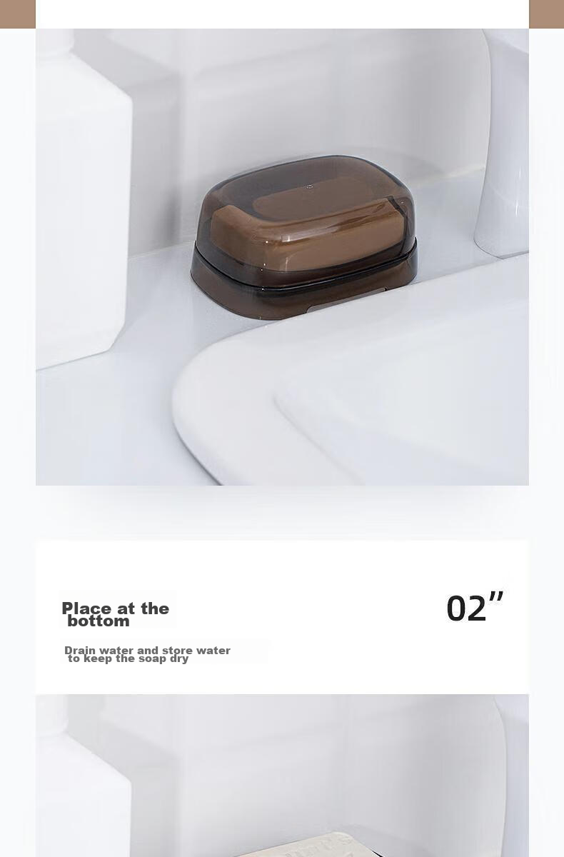 CHAHUA Soap Dish with Lid, Draining, No Drilling Required, Nordic Style Plastic Countertop Soap Holder, 1 Piece 8