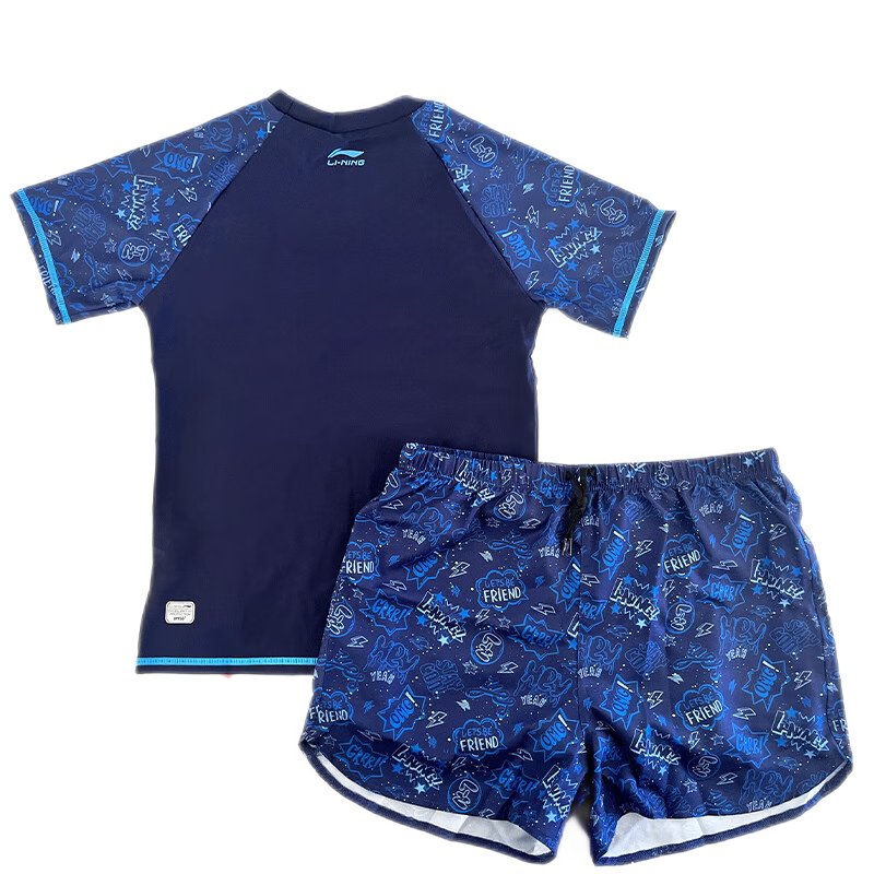 Li-Ning Children's Swimwear, Boys' Two-Piece Swimsuit, Comfortable Anti-Embarrassment Surfing Suit, 881 Navy Blue, Size 130