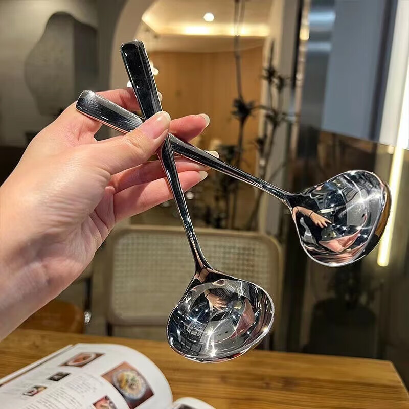 BJ 304 Stainless Steel Spoon, Household Soup Ladle, Large Serving Spoon, Porridge Scoop, Tablespoon, Cutlery, 1 Piece