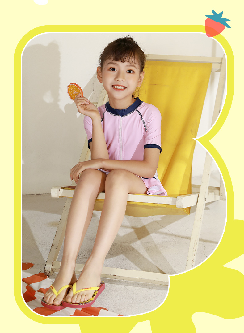 PEAK Children's Swimsuit for Girls, Summer One-Piece Princess Dress Style Sun Protection Swimwear for Older Girls, Hot Spring Bathing Suit, Y Pink, Size 160 11
