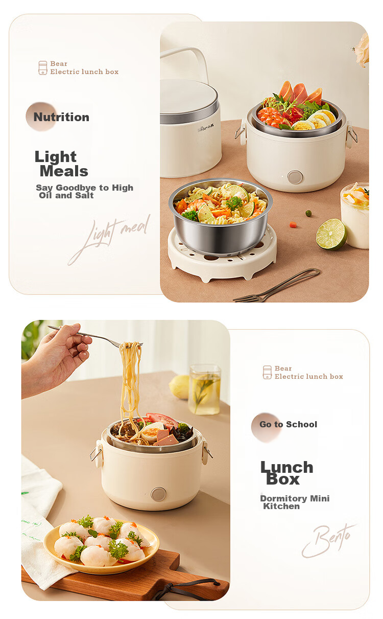 Bear Electric Lunch Box, Heated Lunch Box, Insulated Lunch Box with Heating Function, Portable Steaming And Cooking Food Device, Office Use, 1.5L Double-Layer Stainless Steel Inner Pot, Multifunctional DFH-C15D2 13