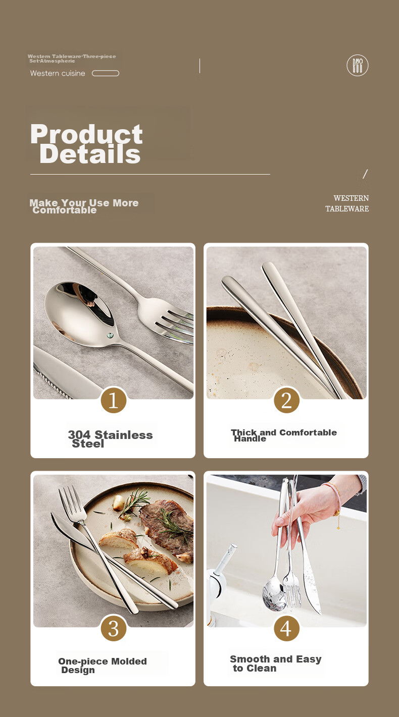 Guangyi Knife And Fork, Steak Knife And Fork Western Dining Cutlery Set Stainless Steel [Thickened Wear-Resistant] Two-Piece Set GY8551 16