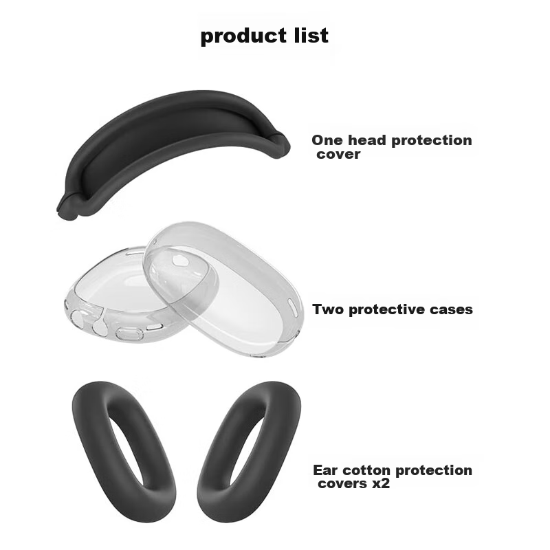 Qiye Protective Case, Silicone Cover, Transparent Shell, Suitable for Apple AirPods Max Earphones, Max 2 Ear Tips, Headphones Soft Case, Second And First Generation, Black 7