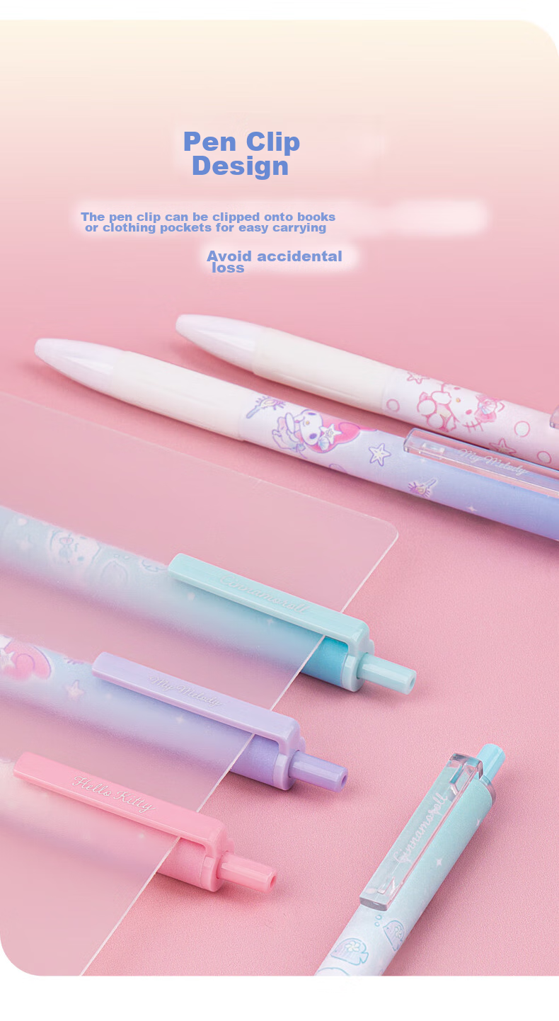 GuangBo & Sanrio Retractable Gel Pen, Stylish Cute ST Tip Exam Pen 0.5mm for Students Black Ink Pen 6-Pack Gift for Girls KT82169-6 8