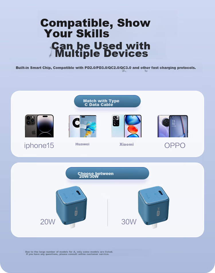 BULL GaN 20W Charger, Apple 18/17/16 PD Fast Charging Head, Auto Shut-Off When Fully Charged, Suitable for IPhone14/13promax/[20W GaN] Deep Sea Blue 11