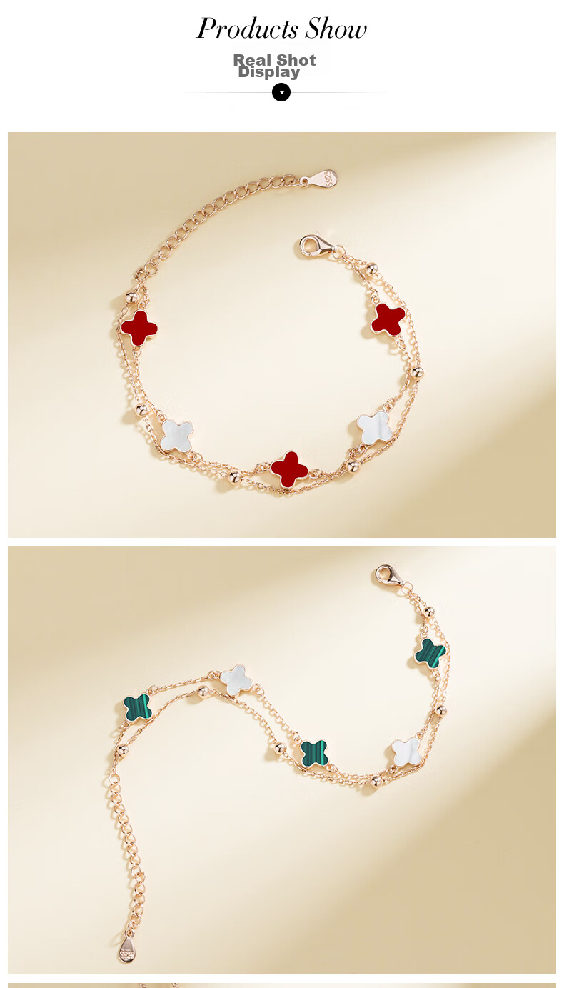 Grace Girl Double-Layer Four-Leaf Clover Bracelet for Women, Internet Celebrity Jewelry, Fashionable And Unique Jewelry, Practical Anniversary Birthday Gift for Girlfriend 8