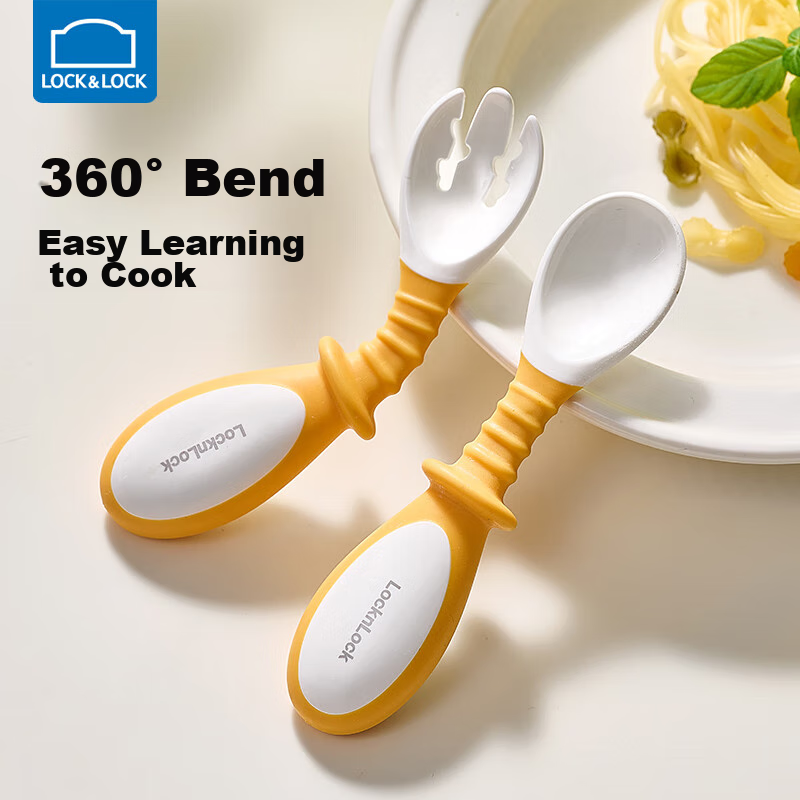 LOCK&LOCK Baby Spoon, Children's Tableware Fork And Spoon, Infant Self-Feeding Training Spoon, Complementary Food Fork, Twist Spoo