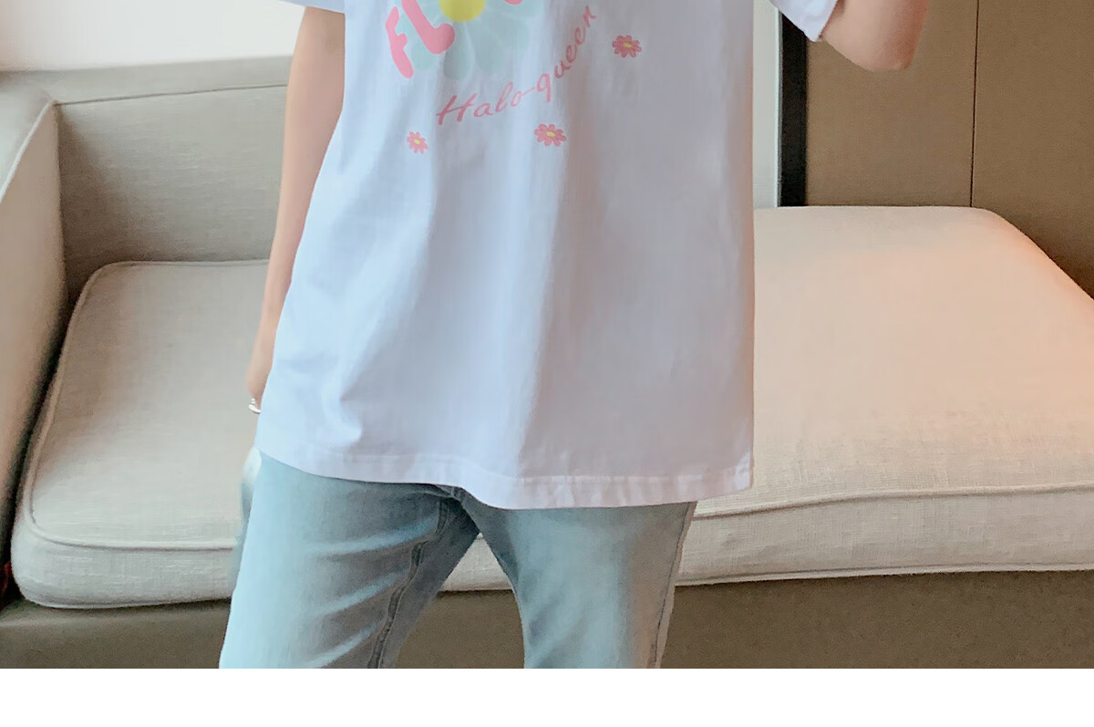 Halo Queen Women's Short-Sleeve T-Shirt, Summer Undershirt, Inner Layer Top, Trendy Letter Print, Loose-Fitting T-Shirt, H143T1418 44