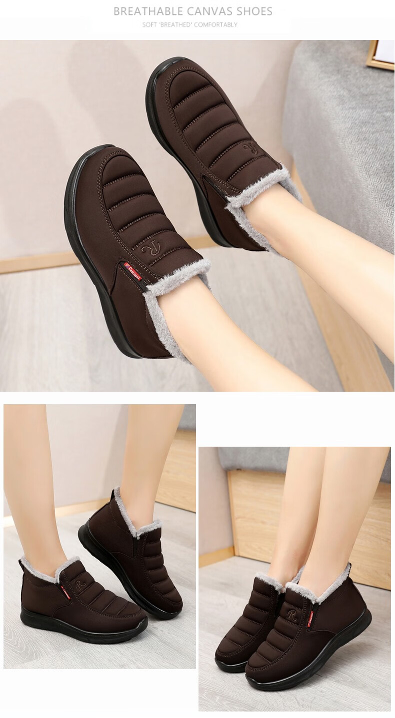 Ankang Winter Fleece-Lined Cotton Shoes, Traditional Beijing Cloth Shoes for Women, Middle-Aged And Elderly Waterproof Mom Shoes AK78896 Red 37 18