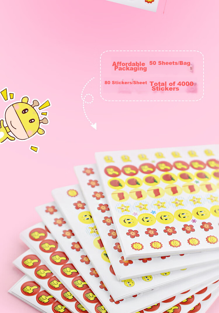 Yuhe Reward Stickers, Praise Stickers for Primary School And Kindergarten Students, Self-Adhesive Small Stickers, Red Flower Thumb Smiley Face Journal Stickers, Children's Prizes, 50 Pieces, Mixed Assortment Pack 5207 4