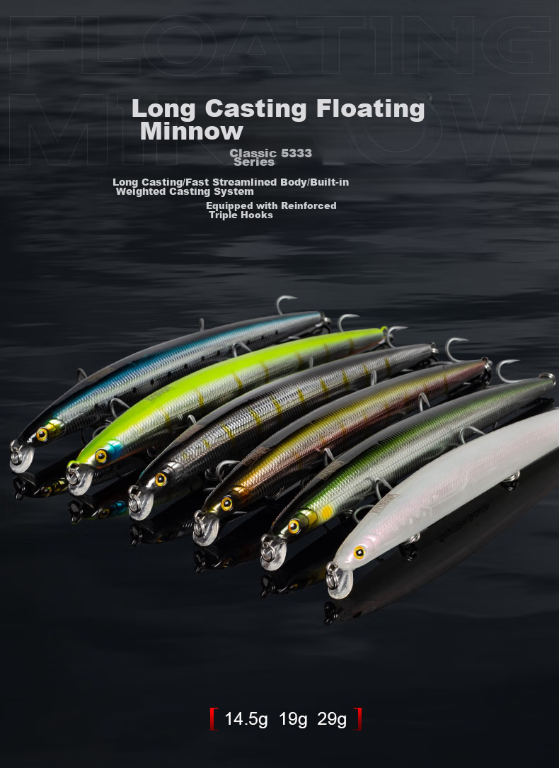 Guowangliya Floating Water Rice Minnow Bionic Fishing Bait, Long-Casting, for Freshwater And Saltwater, Suitable for Largemouth Bass And Snakehead Fish, Artificial Bait, 19 Grams/LN62 Color 1