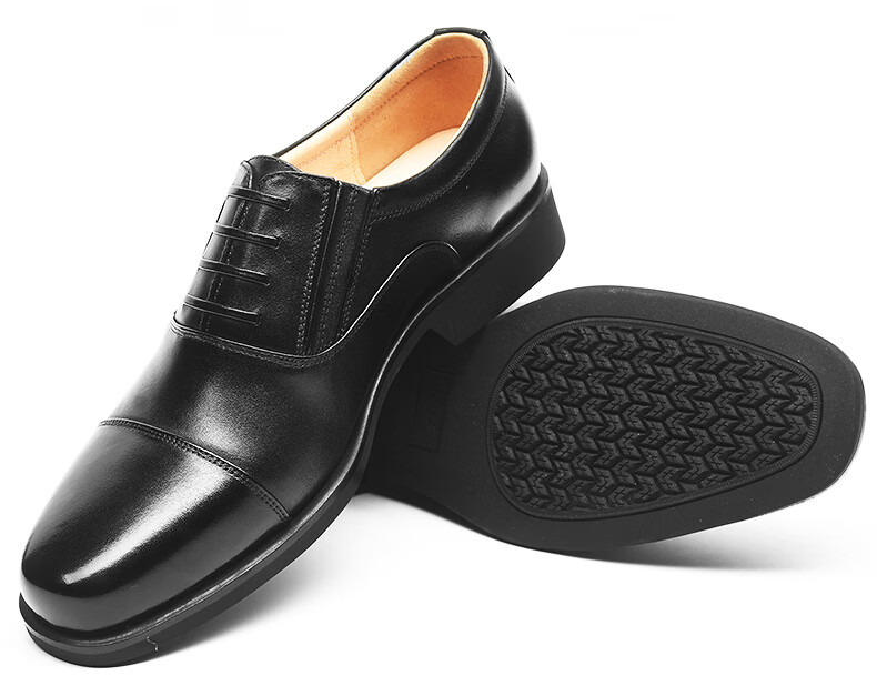 3515 Qiangren Formal Shoes for Men with Three-Joint Design, Leather Business Casual Slip-On Style, Top-Grain Cowhide, Black, Size 46 5