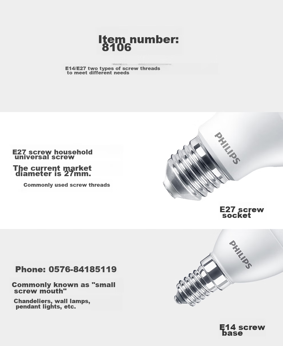 PHILIPS LED Bulb Energy-Saving Light for Home Living Room, Super Bright Globe Bulb E14 Screw Base Warm Light 6.5W 3000K Eye-Friendly Type 13