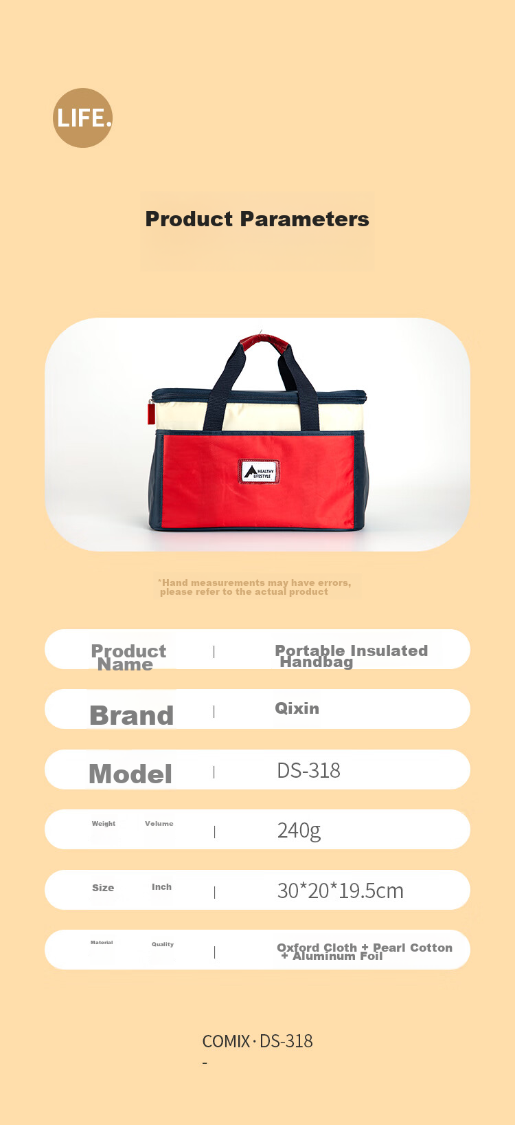 COMIX Zipper Bag, Portable Insulated Lunch Box Bag, Thickened Aluminum Foil Waterproof Lunch Bag, Office Worker Bento Bag, Handbag, Red And Blue Color Contrast DS-318 10