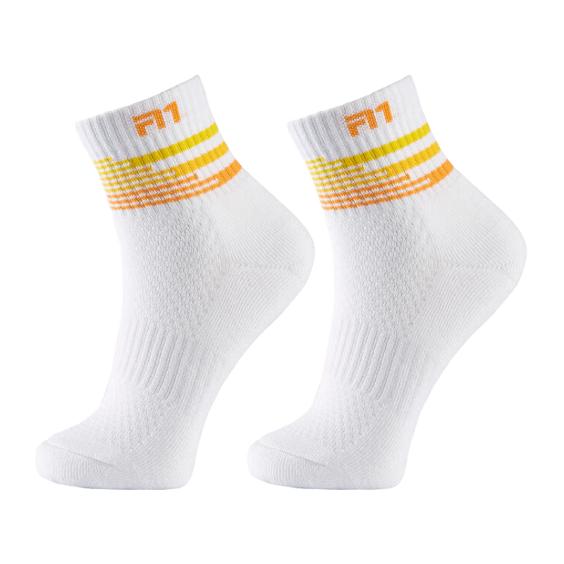 Taan Badminton Socks with Thick Terry Bottom, Sweat-Absorbing And Breathable Sports Socks, Mid-Calf Women's Socks T178, White And Orange Color, 3 Pairs Per Pack