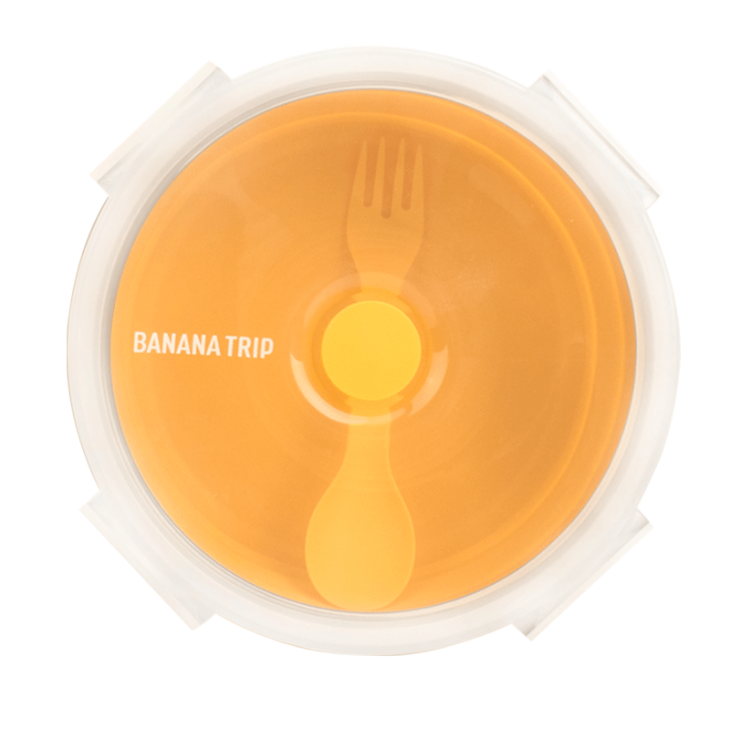 BANANA TRIP Portable Folding Bowl for Travel, Silicone Utensil Fruit Storage Container with Lid, Extendable Bowl, Orange, Large Size L, 1100ml