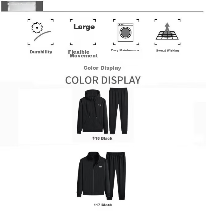 JEEP SPIRIT Men's Hooded Sweatshirt And Jacket Set for Autumn And Winter, Outdoor Sportswear Two-Piece Set SY118 Black 3XL 7