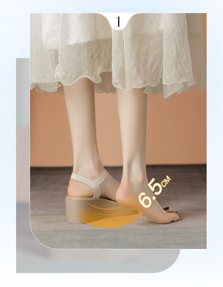 ZHR Women's Sandals, Summer Height-Increasing Soft-Soled Wedge Sandals, Comfortable Buckle Strap Women's Shoes, M582, Beige, Size 37 3