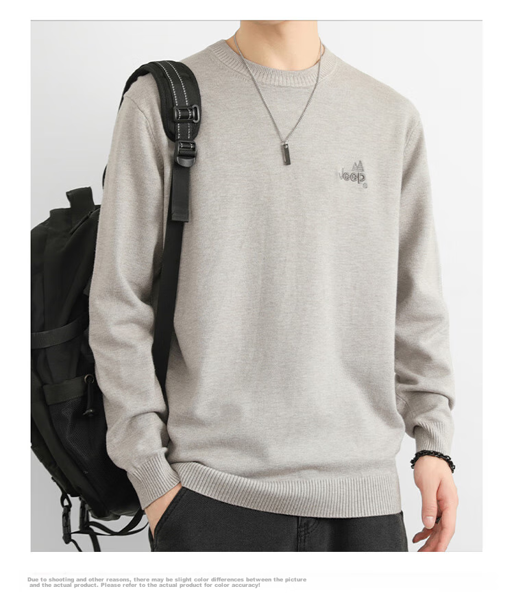 JEEP Men's Autumn Winter Sweater Round Neck Knitwear Comfortable Warm Versatile Top Dark Gray 2XL 16