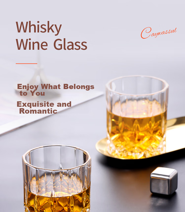 BJ Glass Whiskey Glasses, European Carved Design Liquor Cups, Wine Glasses for Home Use, Glass Cup Set, 2-Piece Set 1
