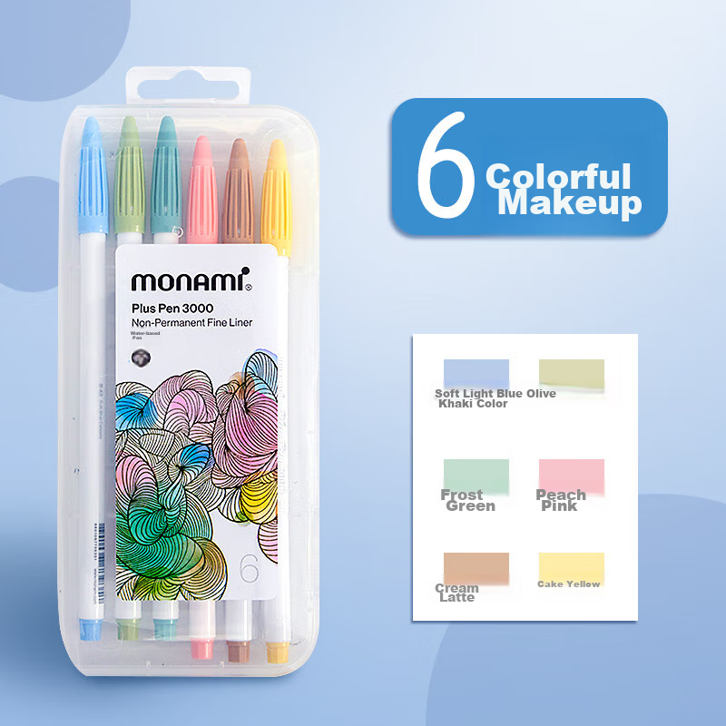 Monami New P3000 Fiber Pen, Water-Based Pen, Colorful Gel Pen Set, Watercolor Pen, Outline Pen, Journaling Pen, Soft 12 Colors 04009Z12-S Watercolor Pe 12