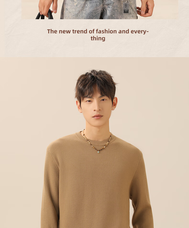 GENIOLAMODE Men's Fleece-Lined Thickened Winter Warm Comfortable Simple Crew Neck Knit Base Sweater 15