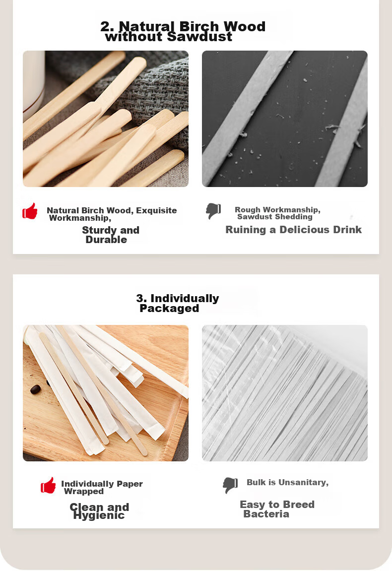MENGTING Disposable Coffee Stirrers, 14cm Wooden Coffee Mixing Sticks, Portable Individual Packaging, 200 Pieces Per Box 5