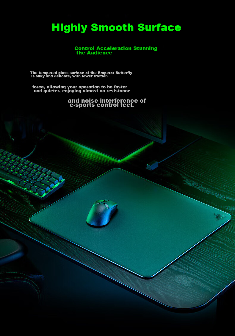Razer Emperor Butterfly Tempered Glass Gaming Mouse Pad, White 3