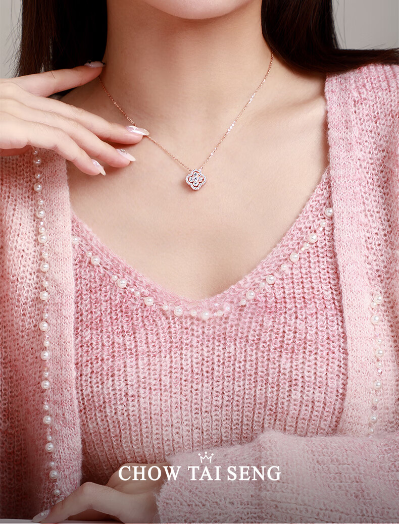 CHOW TAI SENG Four-Leaf Clover Necklace Silver Necklace for Women, 2026 New Light Luxury High-End Birthday Gift for Girlfriend Or Best Friend 1