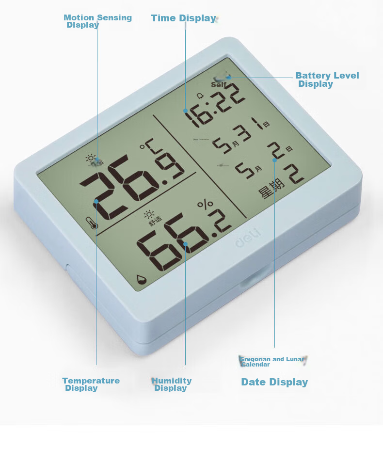 Deli Indoor Temperature And Humidity Meter, LCD Electronic Thermometer And Hygrometer, Gift for Elderly And Children, Birthday Present with Alarm Function, Baby Room Office Supplies, White LE503-WH 10