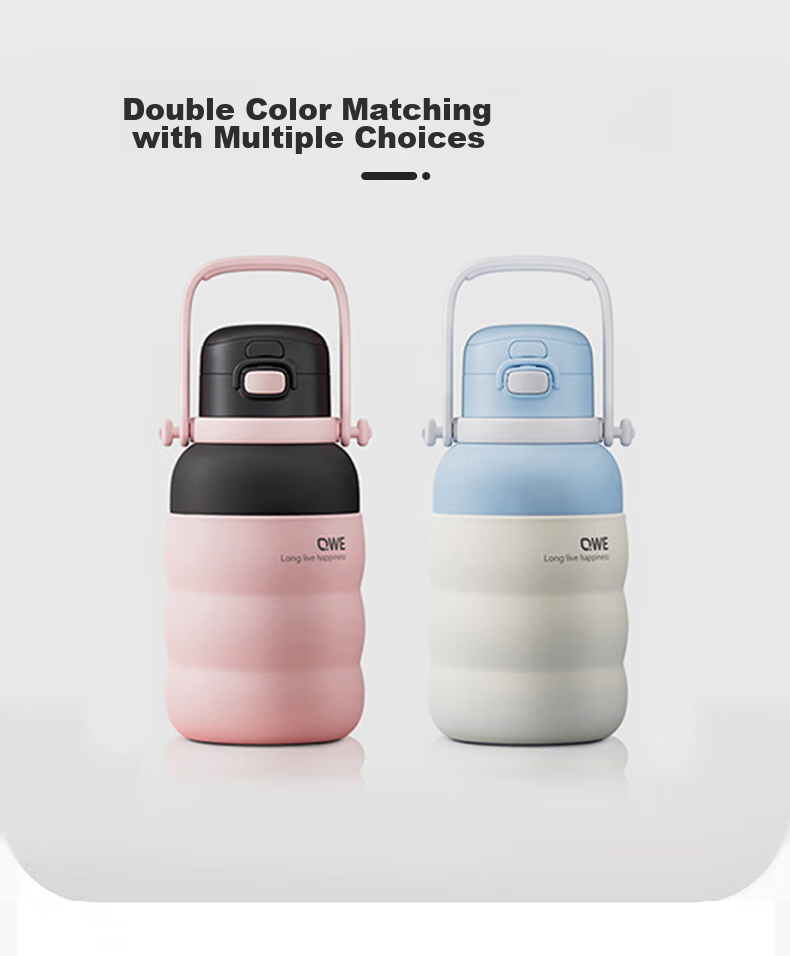 QWE Double-Insulated Water Bottle, 500ml, Cherry Blossom Love Pink, Straw Cup, Stylish Design, Temperature-Controlled, Portable Carrying Handle 2