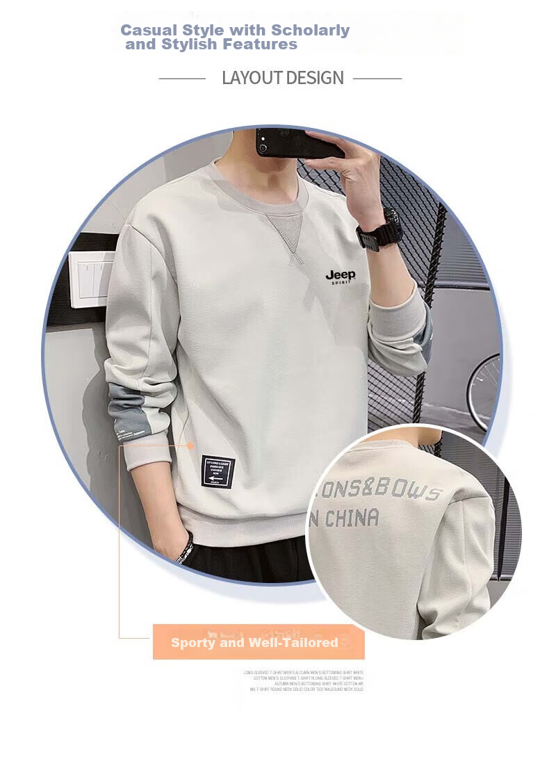 JEEP SPIRIT Men's Sweatshirt, Spring And Autumn Long-Sleeve T-Shirt, Casual Round Neck Pullover for Young And Middle-Aged Men, Gray, XL 8