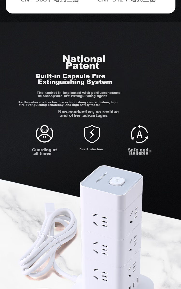 AIKEDUN Active Fire Extinguishing Floor Socket/power Strip/outlet Strip/power Board/extension Cord, 12 Outlets with Five Holes, USB+TYPE-C Master Control, 1.8m Overload Protectio 4
