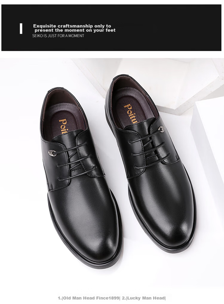Poitulas Men's Leather Shoes, British Style Lace-Up Business Casual Formal Shoes, Lightweight Derby Work Shoes for Men, 5522 Black, Size 43 9