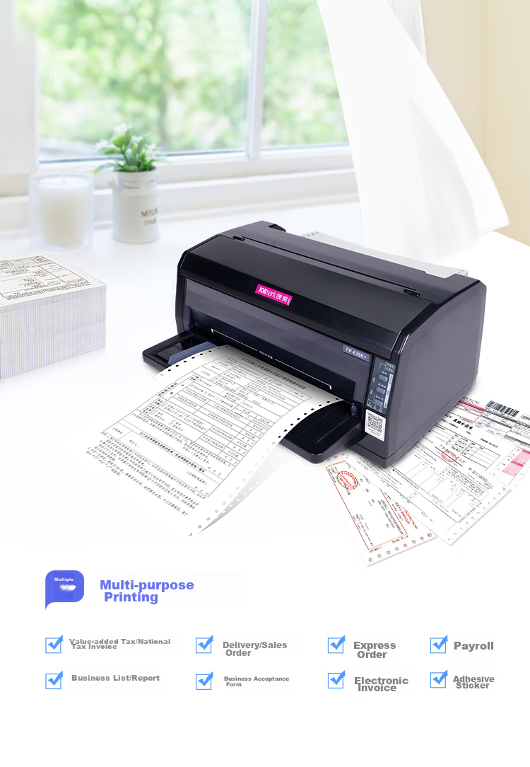 Jolimark FP-630K+ (USB+WIFI), 24-Pin 7-Part Multifunction Dot Matrix Printer, Financial Voucher Home Use, Sales Warehouse Document Continuous Paper Wireless Printing 5